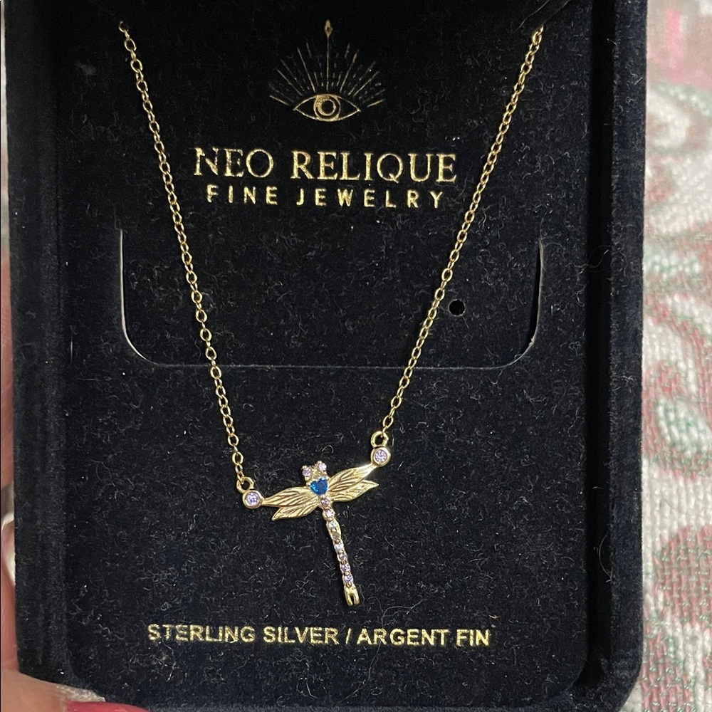 14k Gold 925 Sterling Dragonfly Necklace